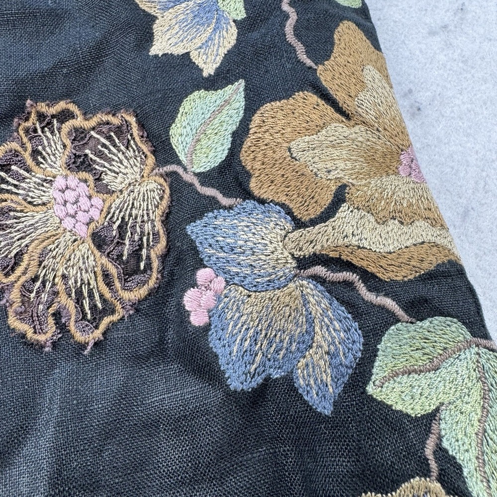 Anna Bui Gallery 100% Linen Embroidered Flare Pants Women's XL Boho Peasant - Picture 4 of 11
